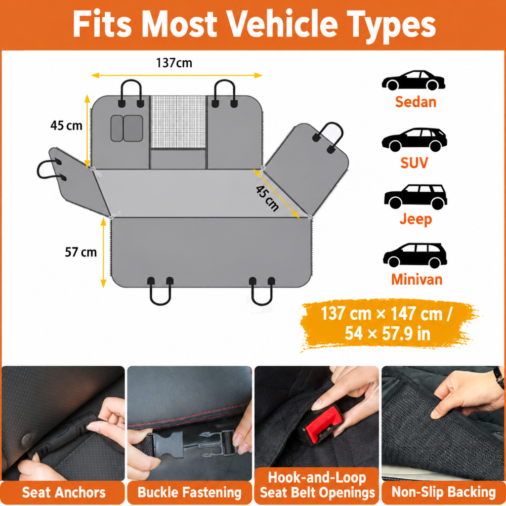 Dog car seat cover fit guide and dimensions