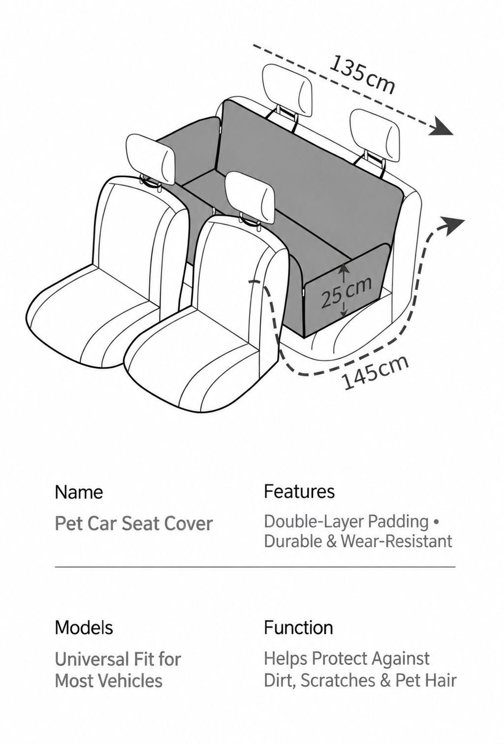 Pet car seat cover dimensions and specifications