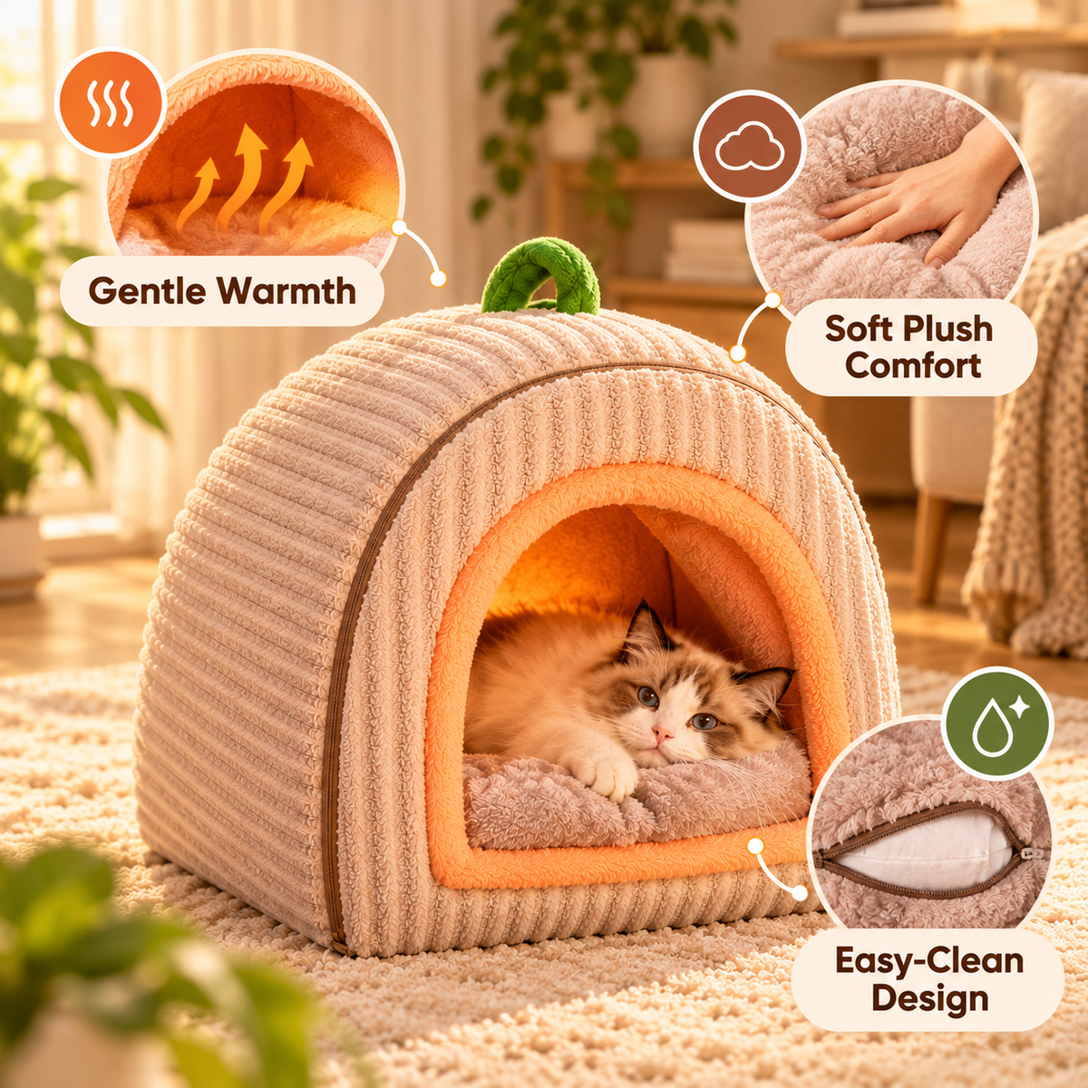 Soluvis Cozy Cave Bed for Cats & Small Dogs