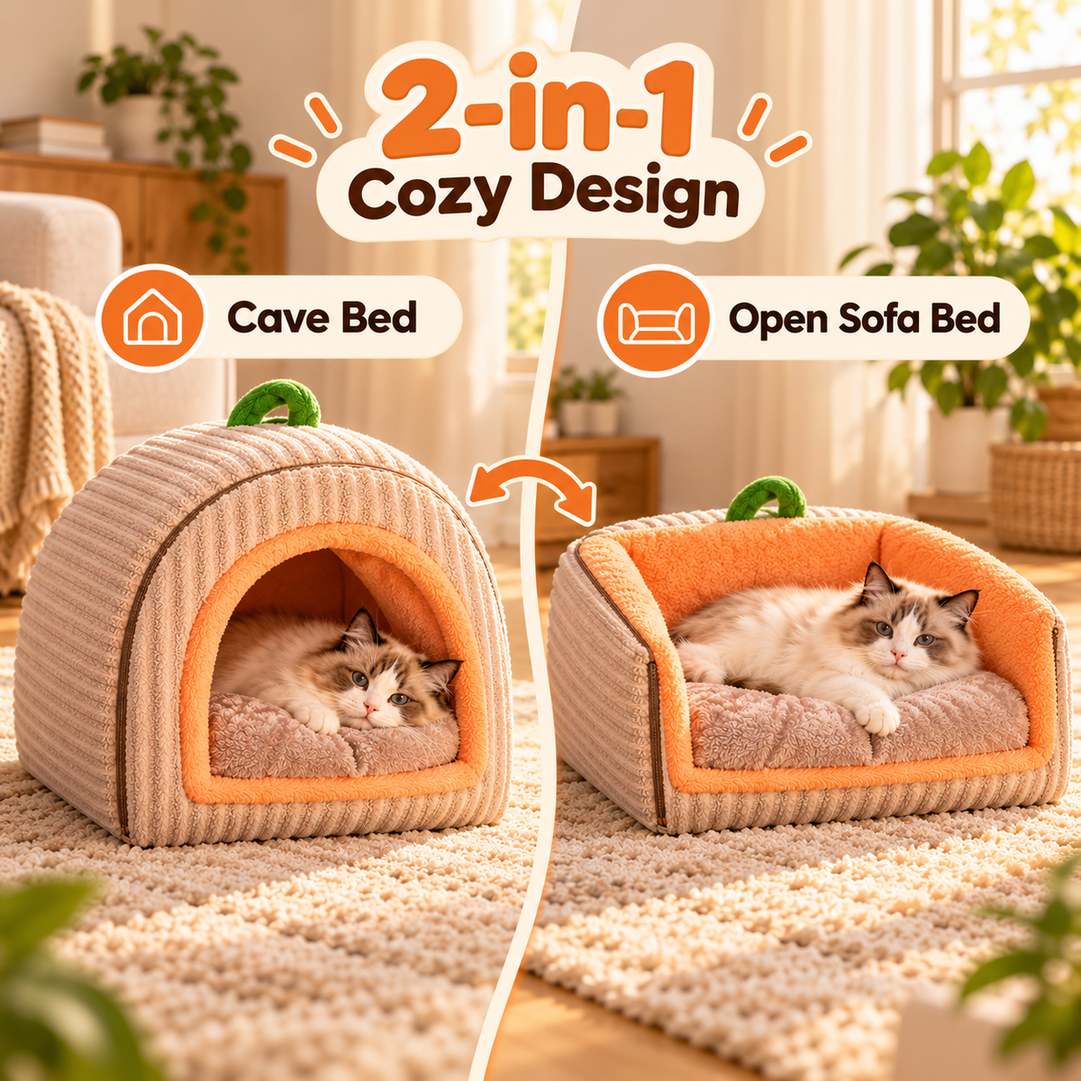 Soluvis Cozy Cave Bed for Cats & Small Dogs