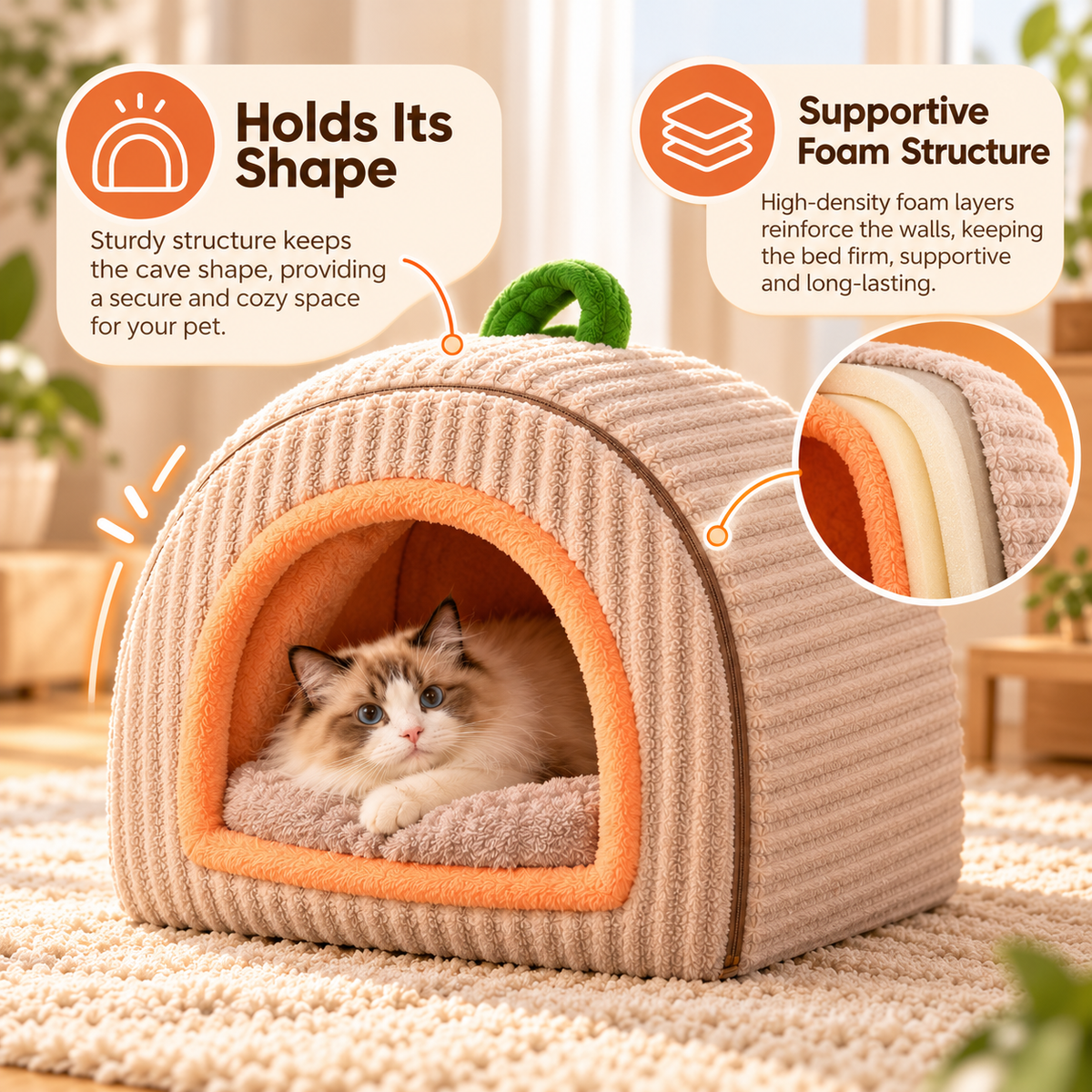 Soluvis Cozy Cave Bed for Cats & Small Dogs