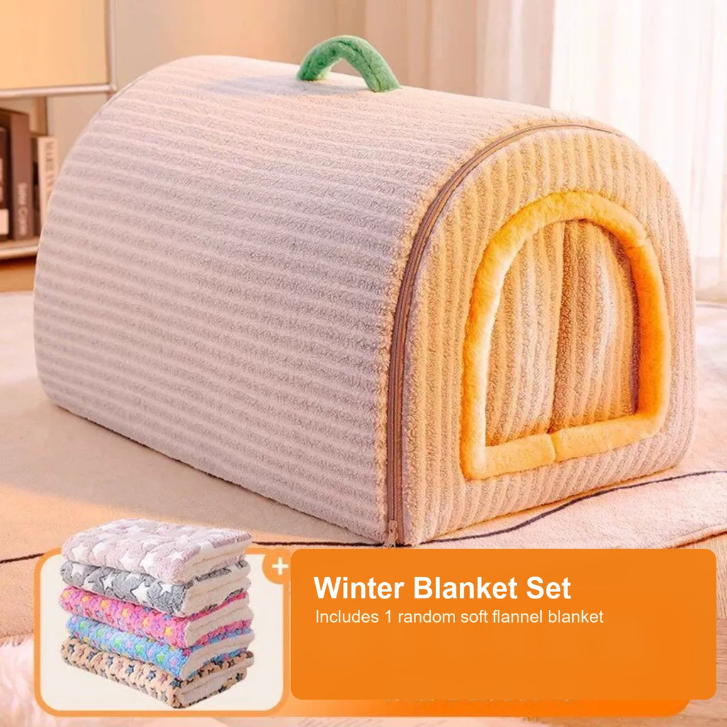 Soluvis gray cozy cave pet bed with winter blanket set