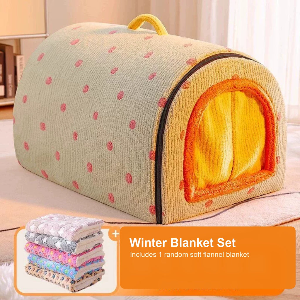 Soluvis pink green cozy cave pet bed with winter blanket set