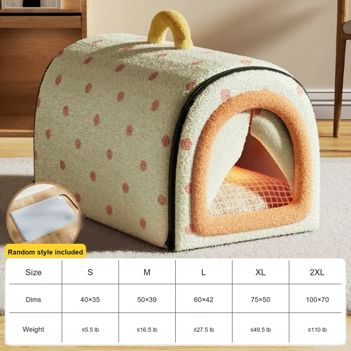 Soluvis pink green cozy cave pet bed with size guide