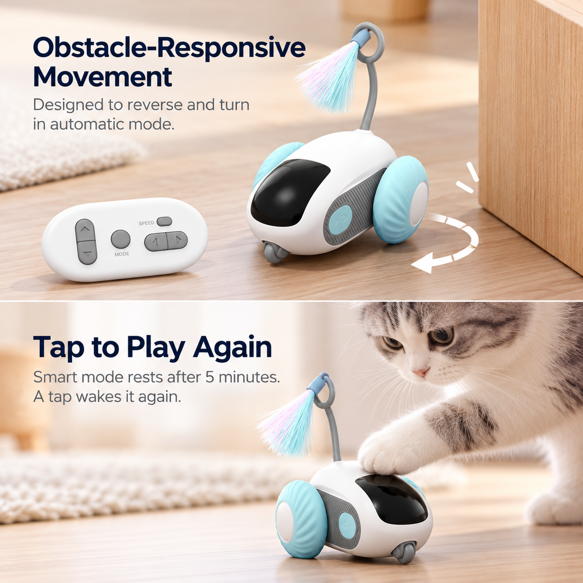 Obstacle-responsive movement and touch-to-wake smart standby mode