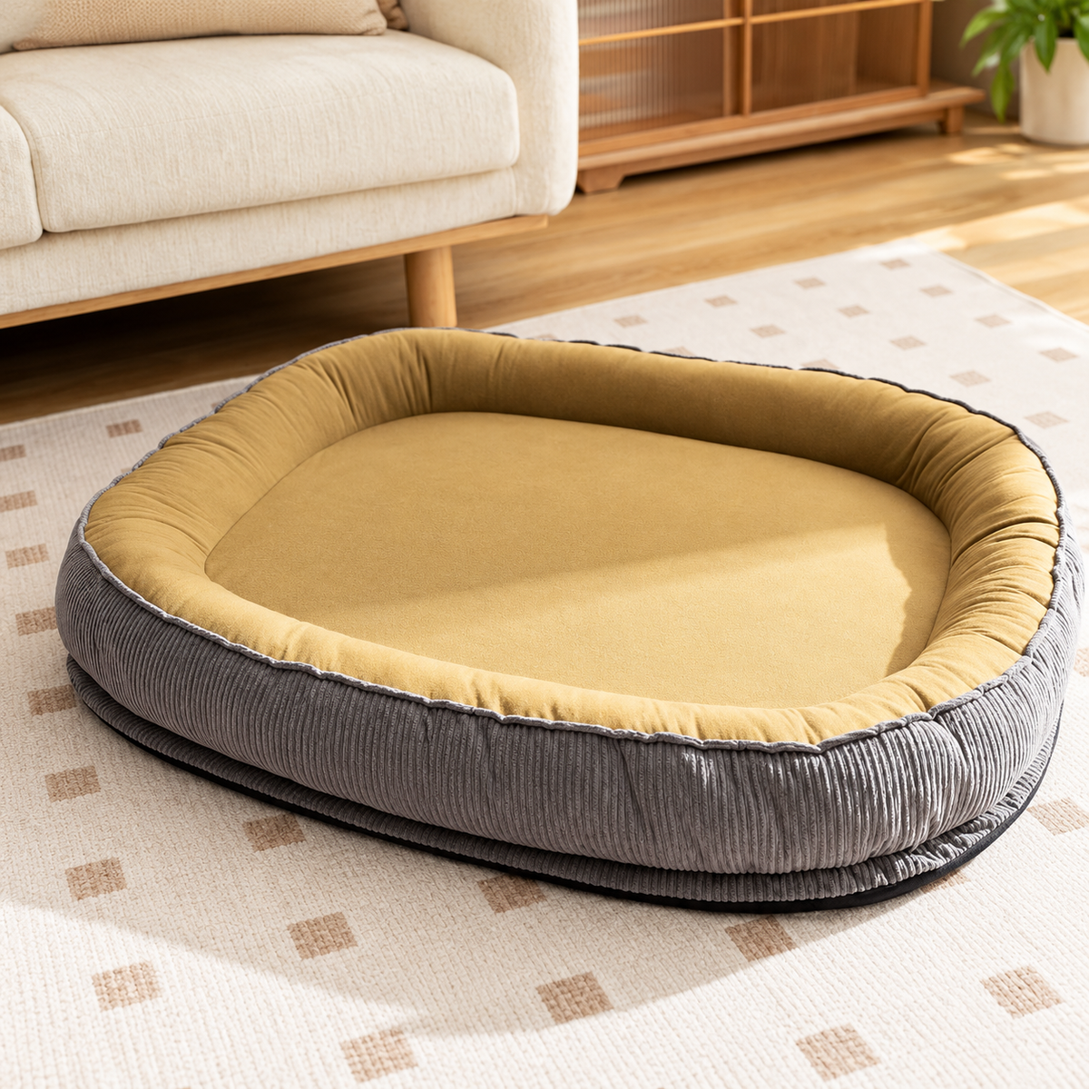 Coffee CozyNest washable bolster pet bed