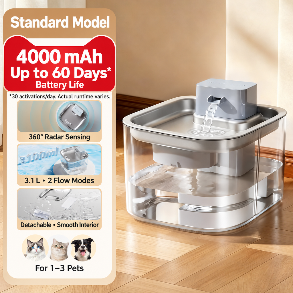 Soluvis pet water fountain — Stainless Steel , Gray , Standard