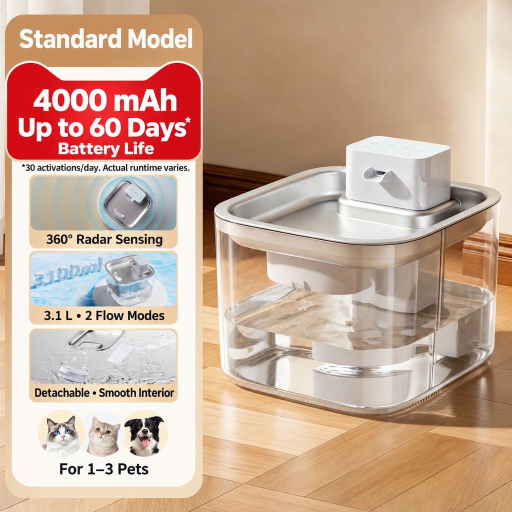 Soluvis pet water fountain — Stainless Steel , White , Standard