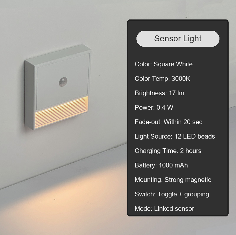 Square white sensor light specifications